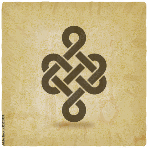 Endless knot Shrivatsa. Chinese traditional symbol on vintage background