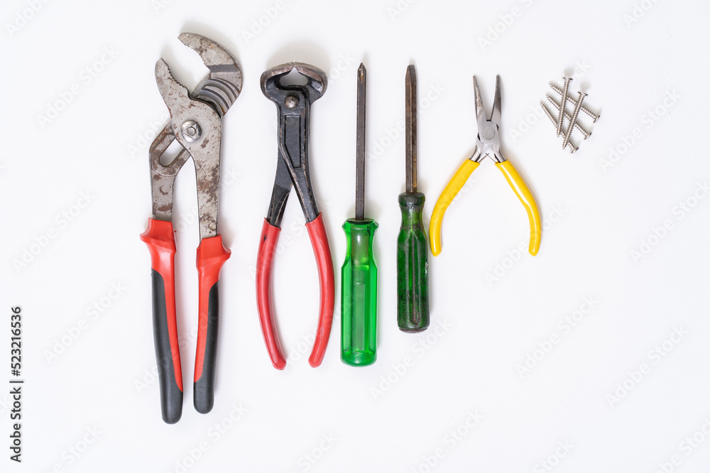 Set of hand tools on white background. Set of hand tools on white background.