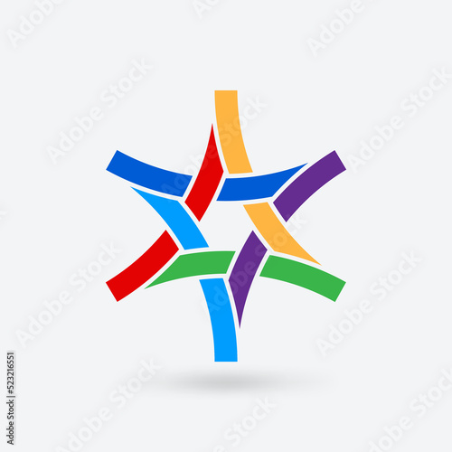 Six-pointed geometric star symbol in rainbow colors