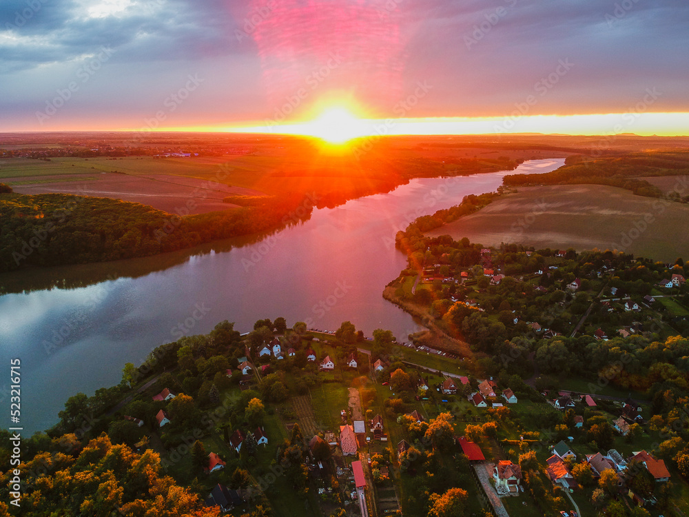 Aerial view of Lake Deseda near the city of Kaposvar in Hungary