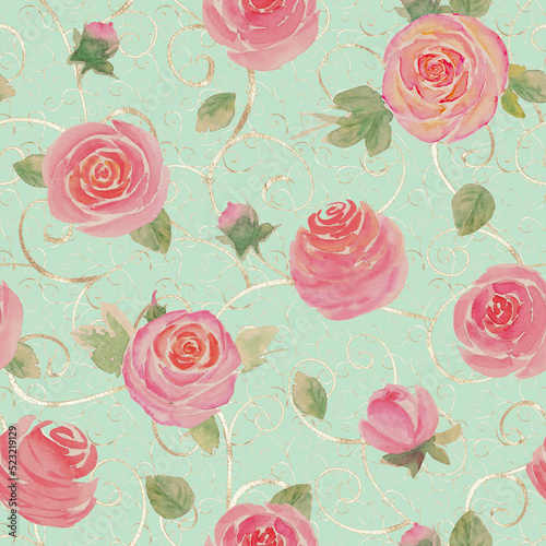 Watercolor roses flowers. B...