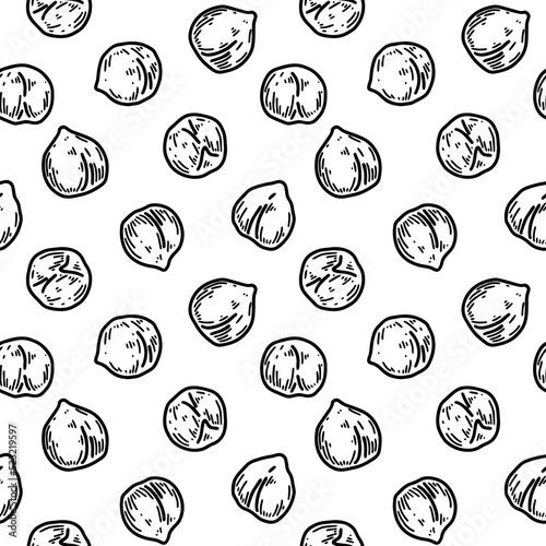 Hand drawn chickpeas seamless pattern. Vector illustration in sketch style