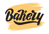 Bakery logo. Vector hand lettering. Brown trendy letters on the pastel beige background. Digital lettering for package bakery shop fresh baking pastry advertising printing. Vector illustration.