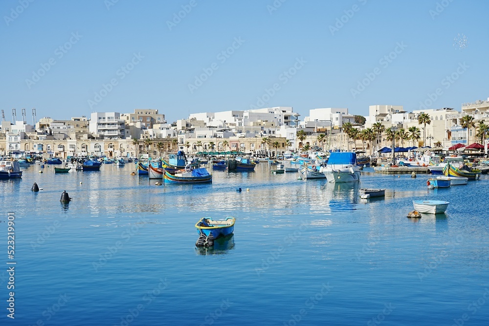 Townscape of european Marsaxlokk village in Malta