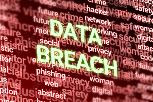 3D data breach word on technology related words.