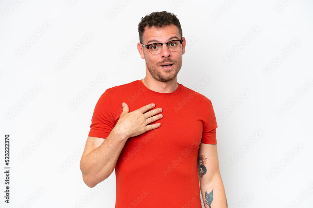 Young caucasian handsome man isolated on white background pointing to oneself Young caucasian handsome man isolated on white background pointing to oneself