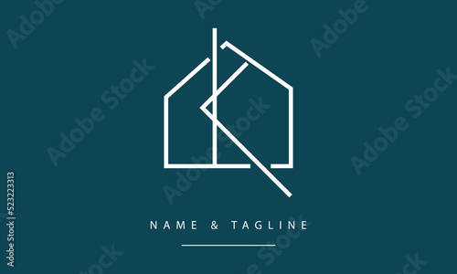 A line art icon logo of a house or home with letter K
