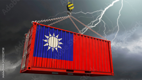 Exportwirtschaft Taiwans - Container mit Taiwan Flagge und Gewitter im Hintergrund photo