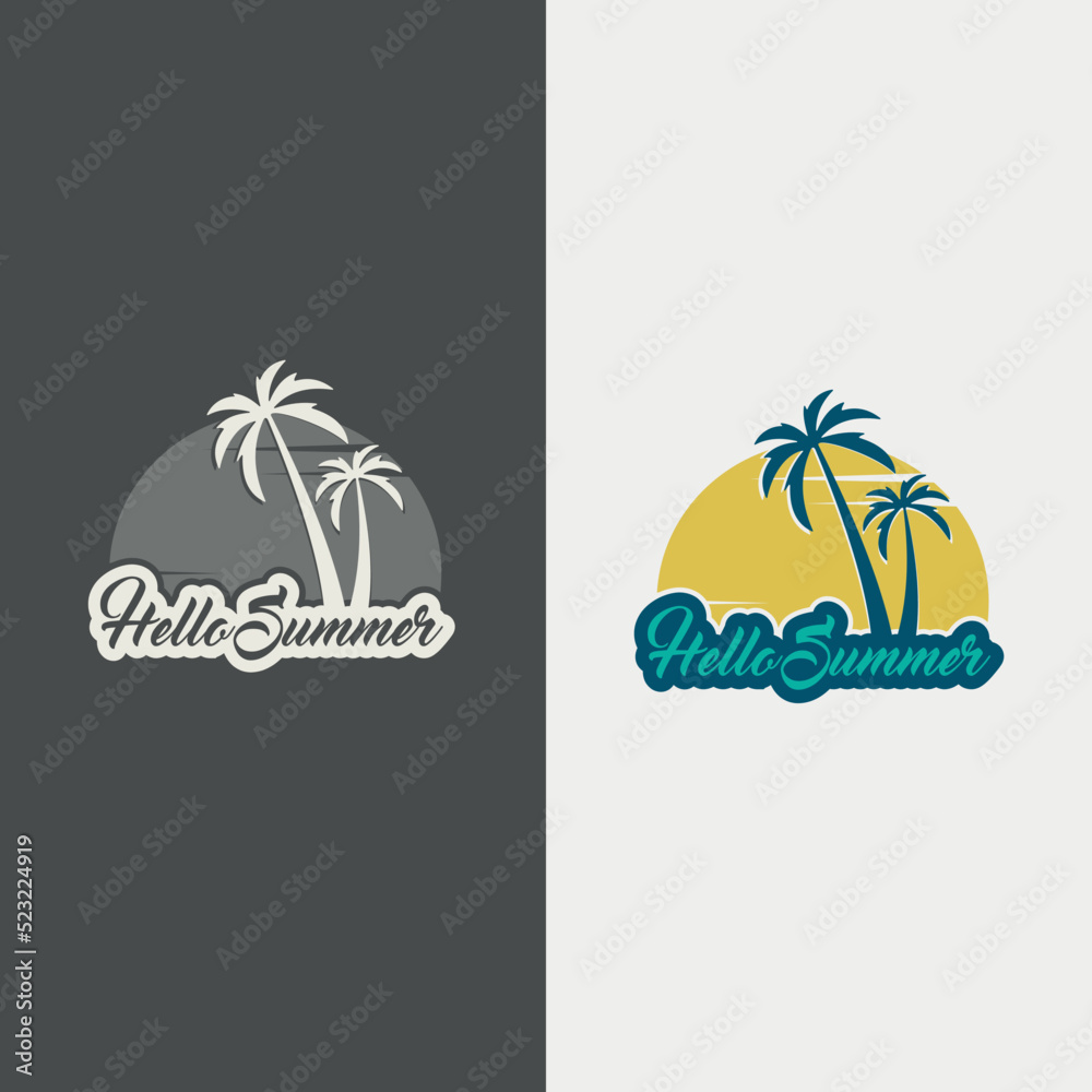 summer beach logo vector illustration. Design element for poster, card, banner, sign, emblem. Vector illustration