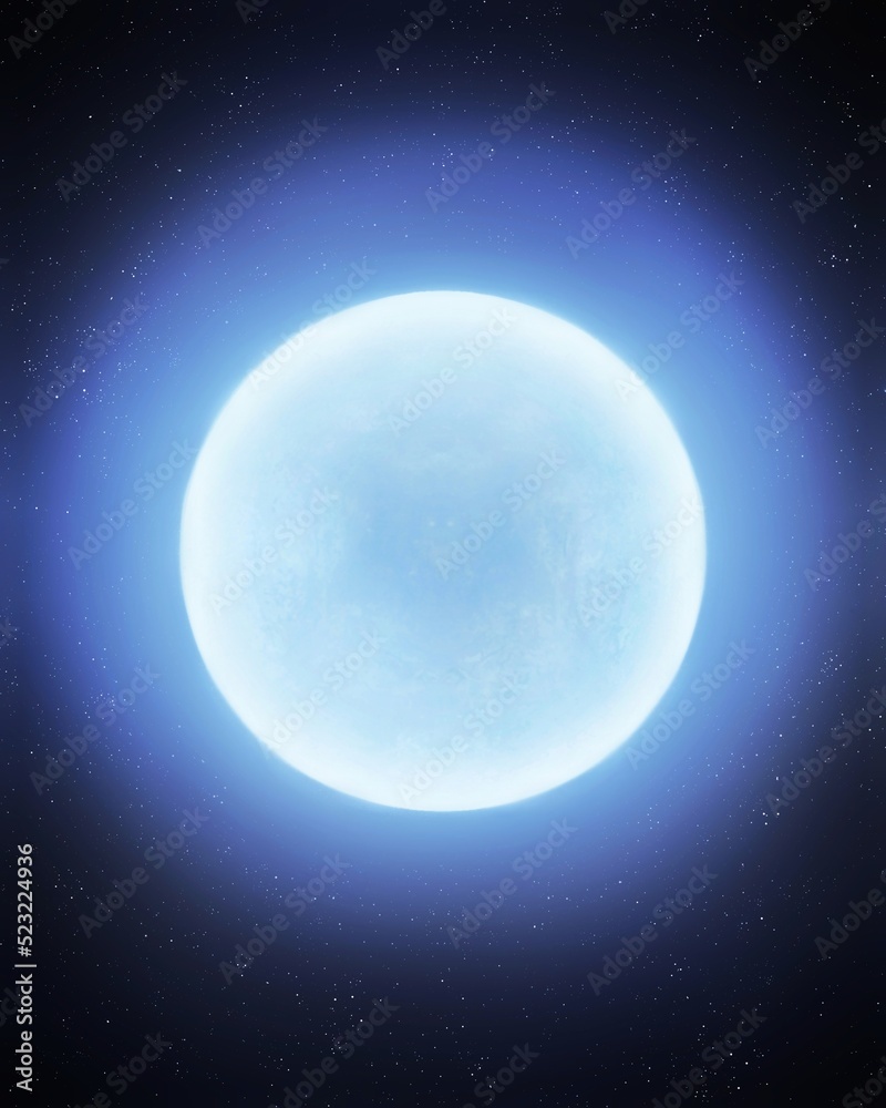 Large blue star in outer space. Hot alien star on a black background.