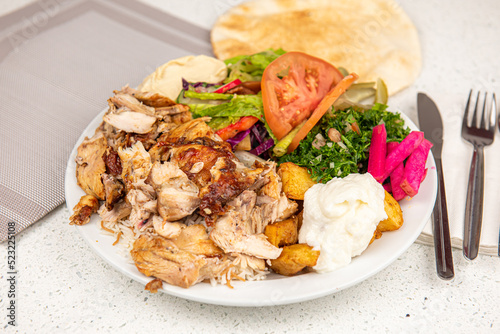 Chicken Shawarma Doner on a plate, Chicken Shawarma plate isolated on white background