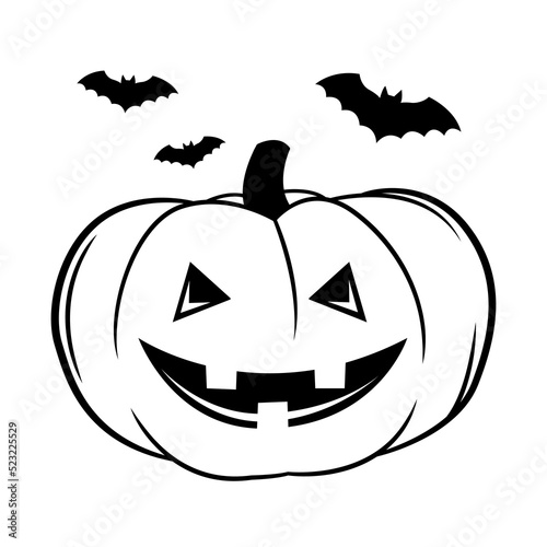Vector simple scary spooky smiling Halloween pumpkin isolated. Jack o Lantern. Traditional contour decoration, symbol of holiday celebration in cartoon doodle style
