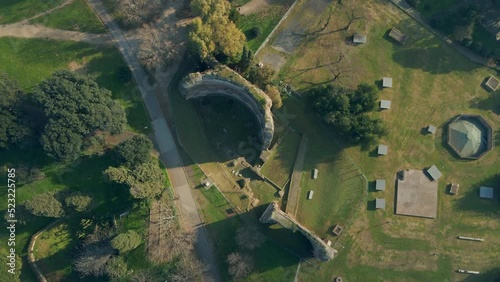 Flying over ruins at Parco del Colle Oppio in Rome photo