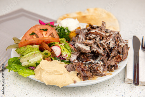 Meat Shawarma Doner on a plate, Meat Shawarma plate isolated on white background