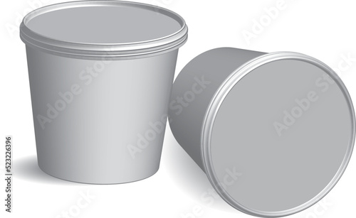 White Ice Cream Tub On White Background, Realistic Rendering Of Ice Cream Tub, Ready For Design, 3D Illustration. Yogurt Tub, Plastic Tub, Bucket Container For Dessert, Ice Cream, Product Packing JPEG