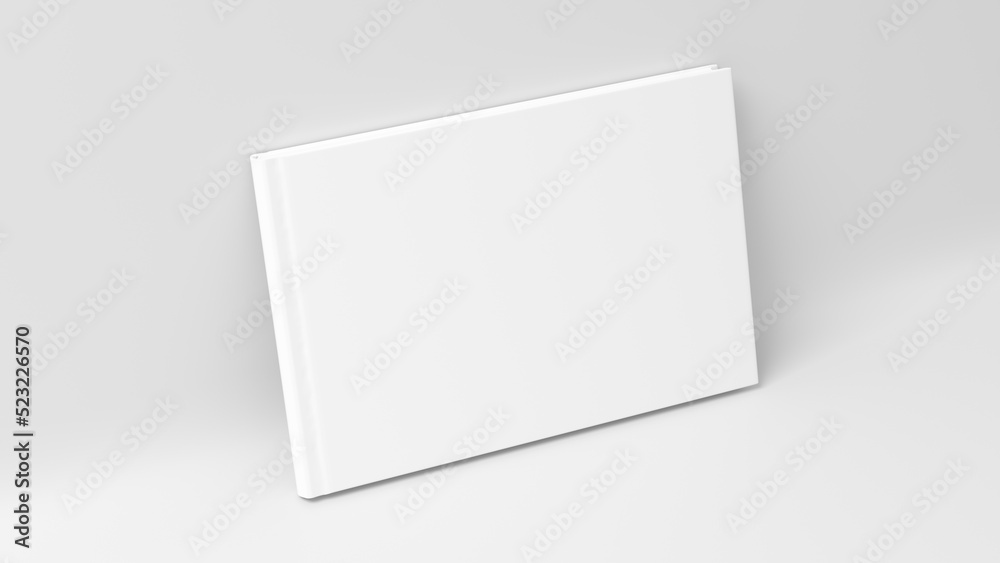 Blank horizontal hardcover book cover mockup standing on white background Blank horizontal hardcover book cover mockup standing on white background