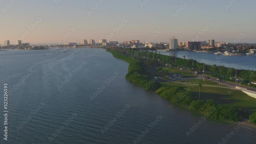 Flying toward downtown Clearwater along Memorial Causeway