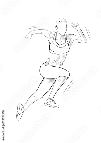 Running athlete woman. Black silhouette on white background.