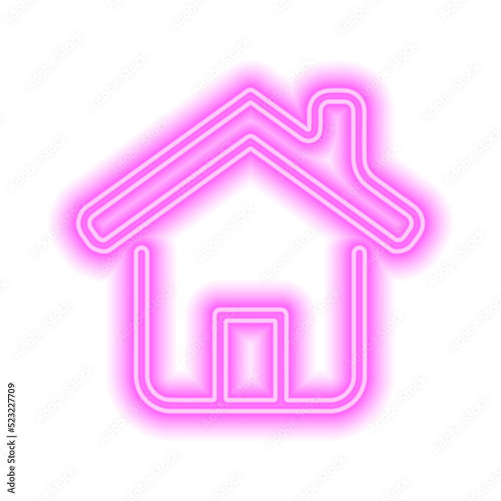 Pink neon house with door, roof and chimney isolated on white Pink neon house with door, roof and chimney isolated on white