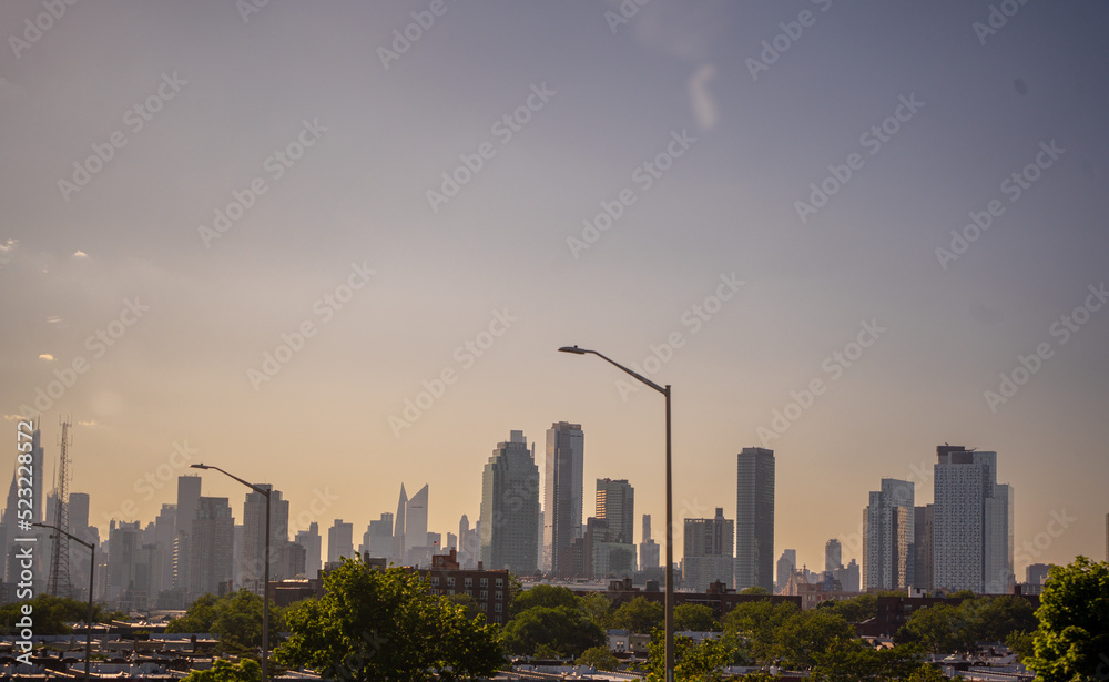 Wide Angle View of Manhattan Skyline From the Highway