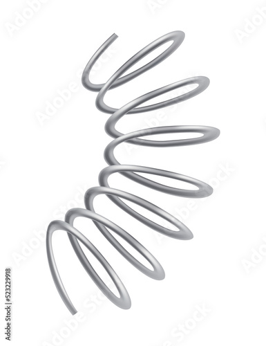 Metal spring. Spiral shape.  icon of swirl line or curved wire cord, shock absorber or equipment part. Repair spare part or flexible supplement photo