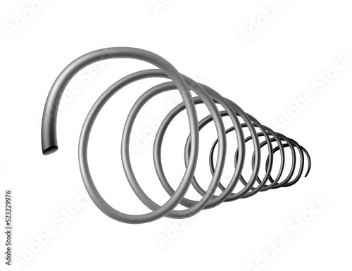 Metal spring. Spiral shape.  icon of swirl line or curved wire cord, shock absorber or equipment part. Repair spare part or flexible supplement photo