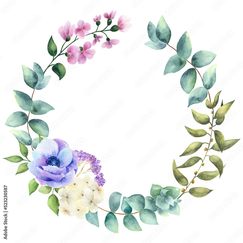 Naklejka premium Watercolor floral frame.