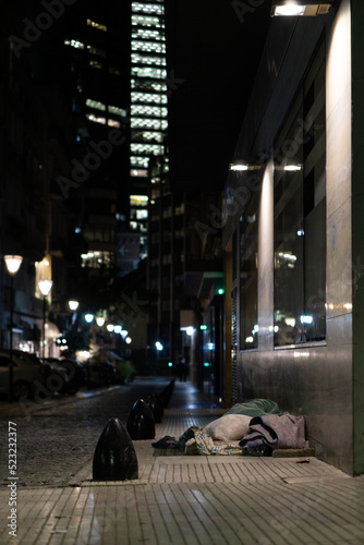 homeless sleeping on the sidewalk Buenos Aires, Argentina