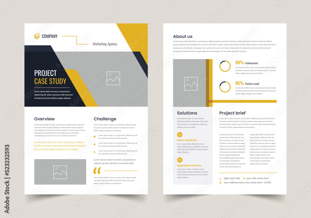 Obraz premium Corporate Case Study template Design, Marketing Sheet and Flyer Design, Double Side Flyer,