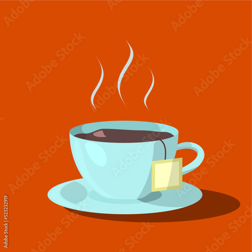 blue cup hot tea drink icon on orange background vector illustration