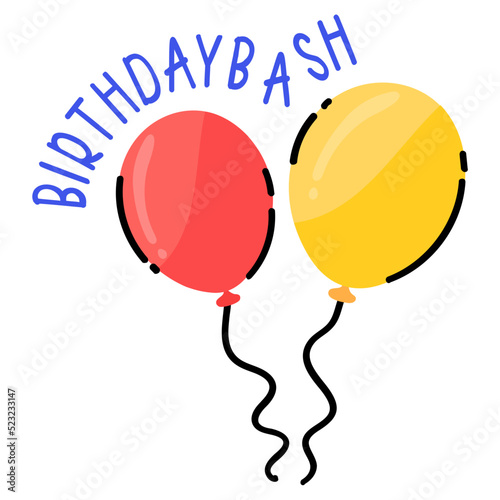 Beautiful doodle sticker of birthday bash 