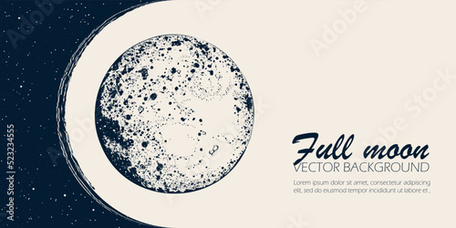 Celestial banner with full moon. Vector background for landing page, web design. Astrology, fortune telling, tarot reading concept. Book cover, poster. Lunar eclipse. Moon surface. Full moon party