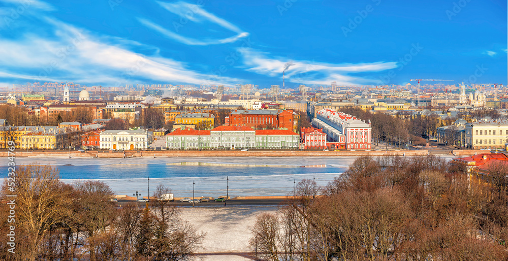 St. Petersburg city landscape panoramic view from above towards the Palace of Peter II