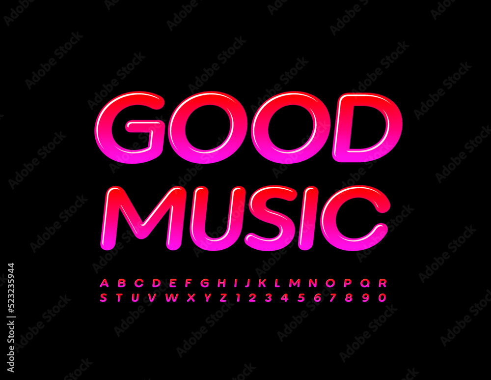 Vector creative emblem Good Music with artistic Font. Trendy set of Alphabet Letters and Numbers