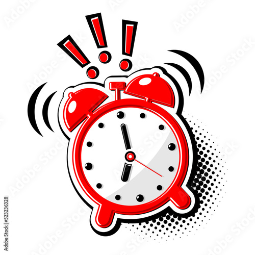 Ringing alarm clock icon in comic style. Vector on transparent background