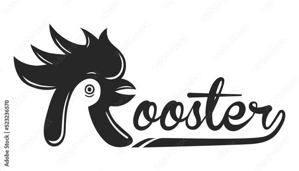 Simple black and white rooster vector logo design