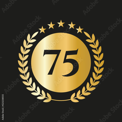 75th Years Anniversary Celebration Icon Vector Logo Design Template With Golden Concept