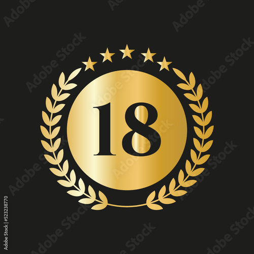 18th Years Anniversary Celebration Icon Vector Logo Design Template With Golden Concept