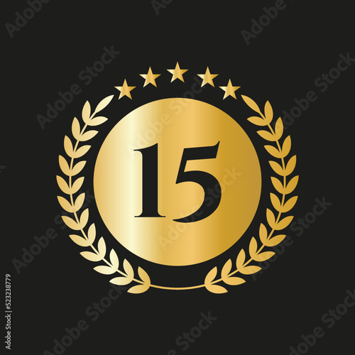15th Years Anniversary Celebration Icon Vector Logo Design Template With Golden Concept