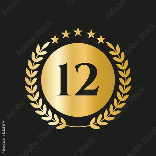 12th Years Anniversary Celebration Icon Vector Logo Design Template With Golden Concept
