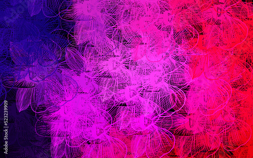 Dark Purple, Pink vector doodle pattern with flowers.