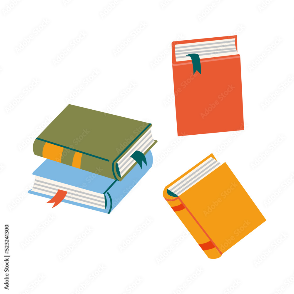 Books for reading, textbooks for education, cartoon style. Trendy modern vector illustration isolated on white background, hand drawn, flat Books for reading, textbooks for education, cartoon style. Trendy modern vector illustration isolated on white background, hand drawn, flat