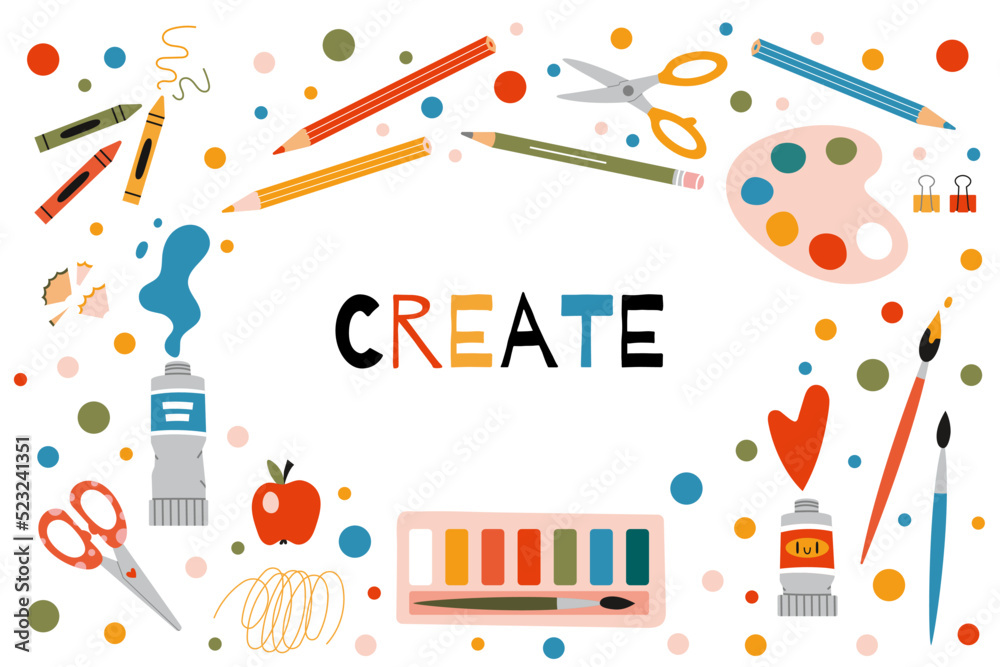 Handdrawn Watercolour Illustration Isolated On White With Artists Cute  Tools Paints Tubes Palettes Pencils Brushes And Other Art Tools Back To  School Stock Illustration - Download Image Now - iStock