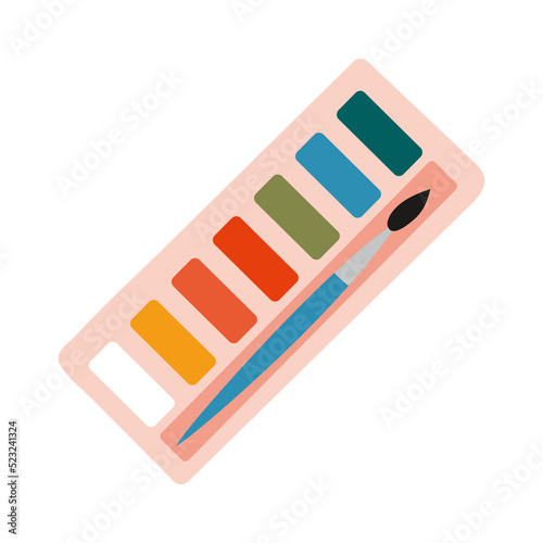 Paint palette, cuvette with paints, gouache or watercolor, cartoon style. Trendy modern vector illustration isolated on white background, hand drawn, flat
