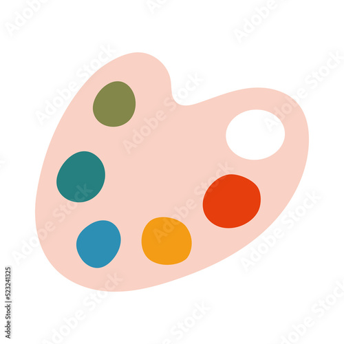 Paint palette, oil paint, acrylic, gouache or watercolor, cartoon style. Trendy modern vector illustration isolated on white background, hand drawn, flat
