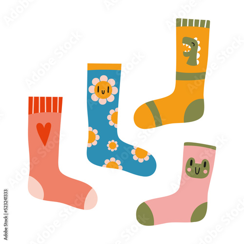 Cute stylish cotton socks, cartoon style. Trendy modern vector illustration isolated on white background, hand drawn, flat
