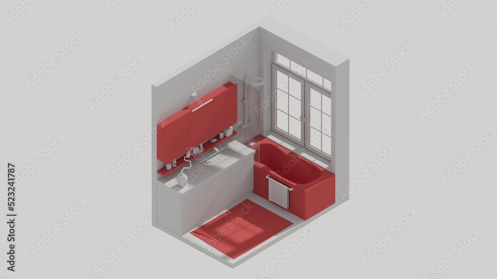 3d rendering isometric bath room interior open view