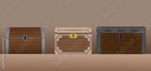 A set of wooden chests. Wooden box for storage. Vector