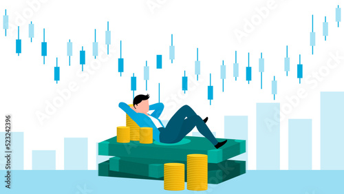 businessman relaxing on Investment return income, flat business character vector illustration.