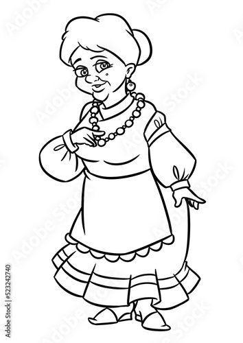 grandma fancy dress old lady cartoon illustration coloring page